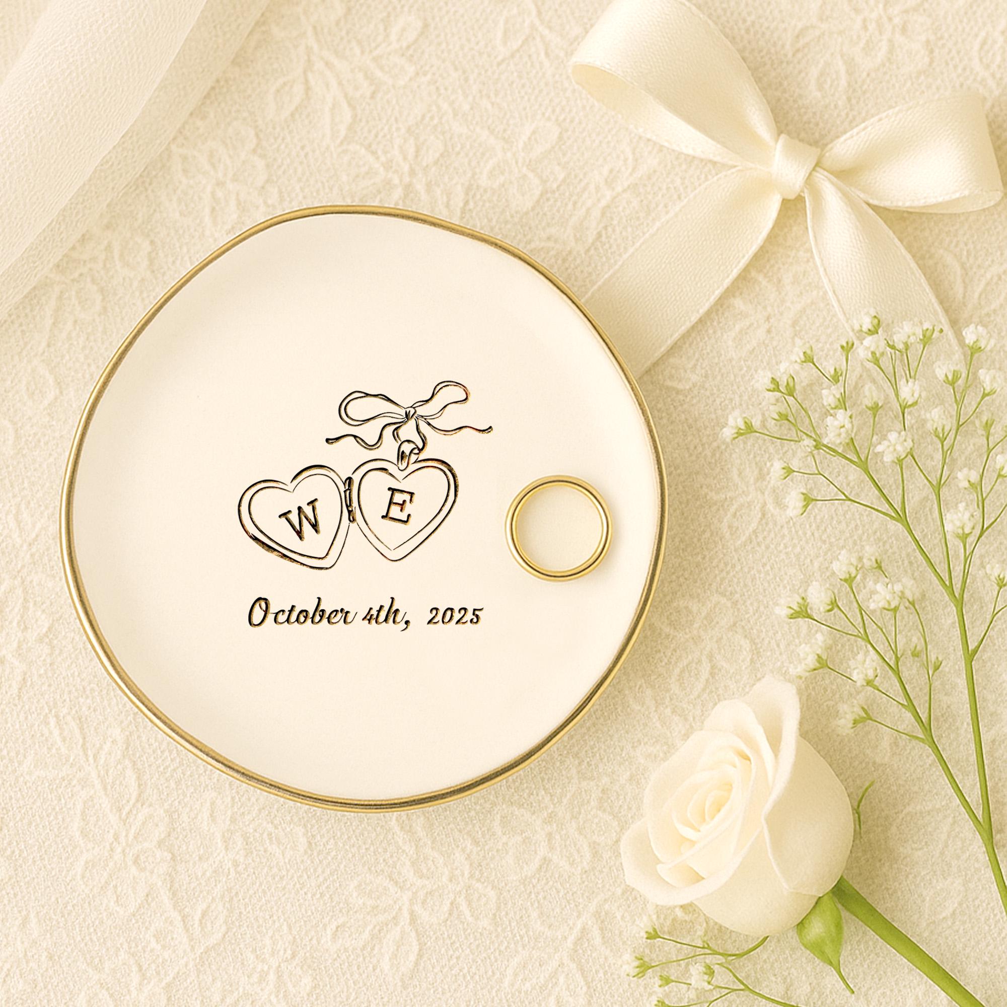 Personalized Locket Wedding Ring Dish, Custom Initial Gold Ring Dish, Engagement Gift, Wedding Gifts for Couple