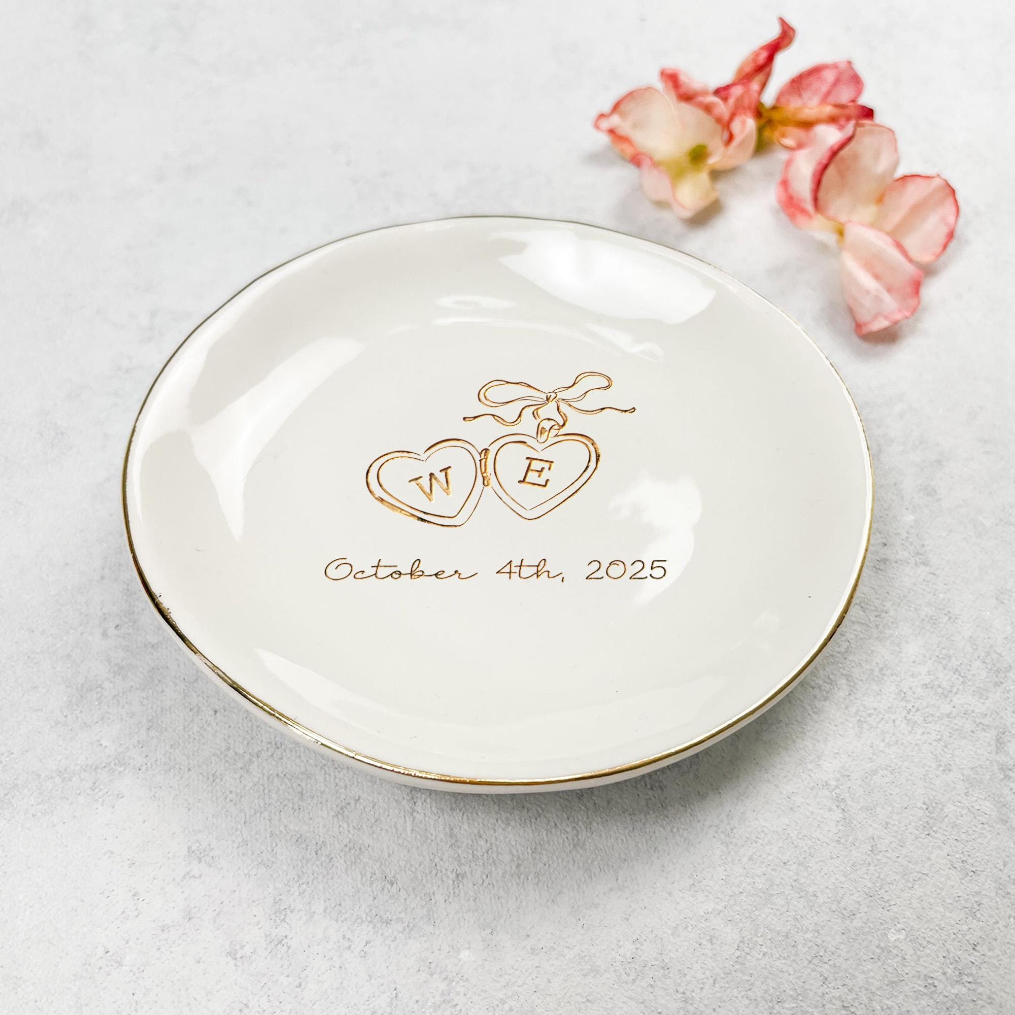 Personalized Locket Wedding Ring Dish, Custom Initial Gold Ring Dish, Engagement Gift, Wedding Gifts for Couple