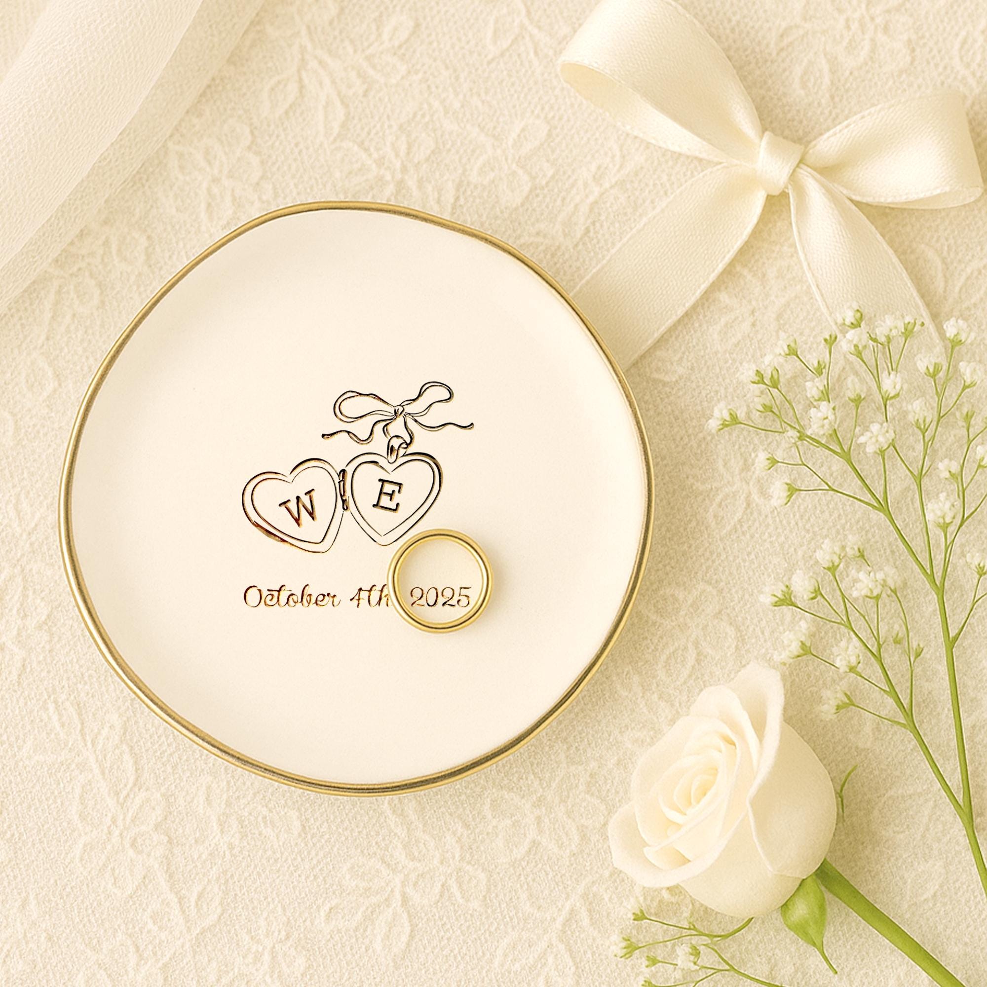 Personalized Locket Wedding Ring Dish, Custom Initial Gold Ring Dish, Engagement Gift, Wedding Gifts for Couple