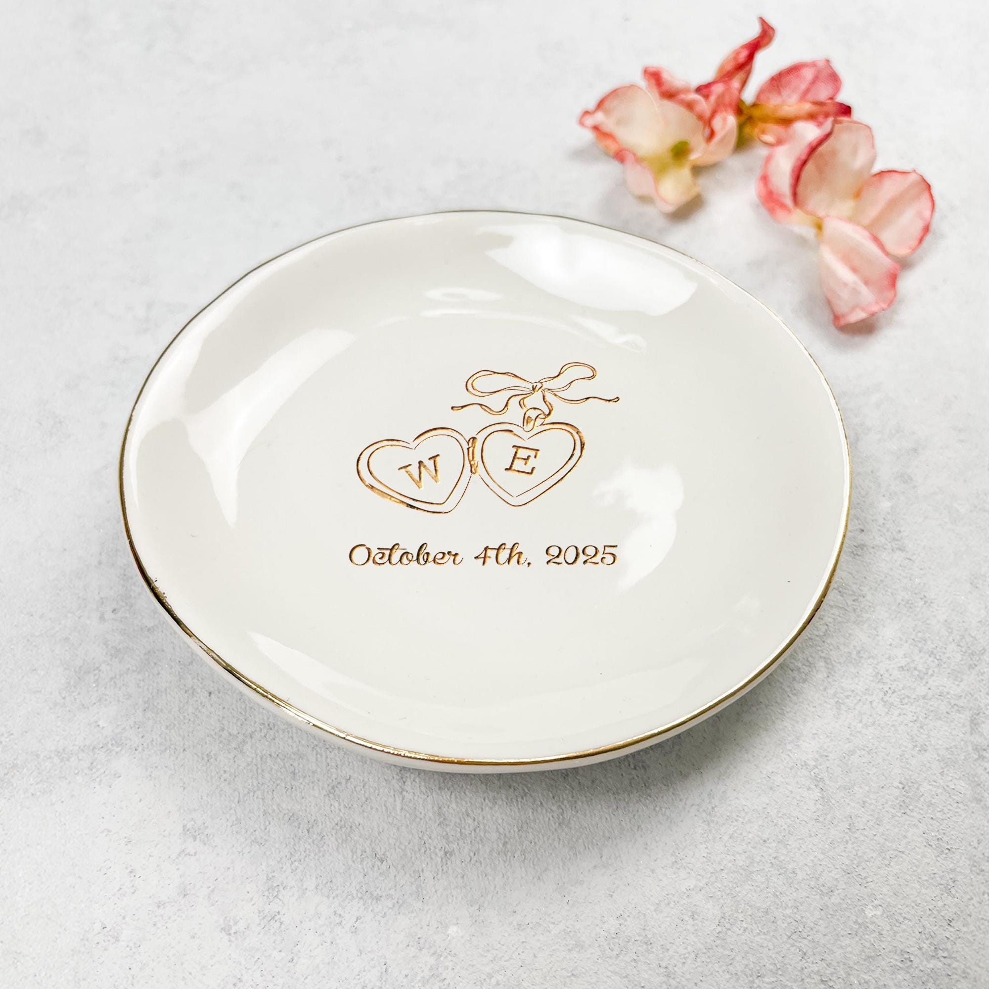 Personalized Locket Wedding Ring Dish, Custom Initial Gold Ring Dish, Engagement Gift, Wedding Gifts for Couple