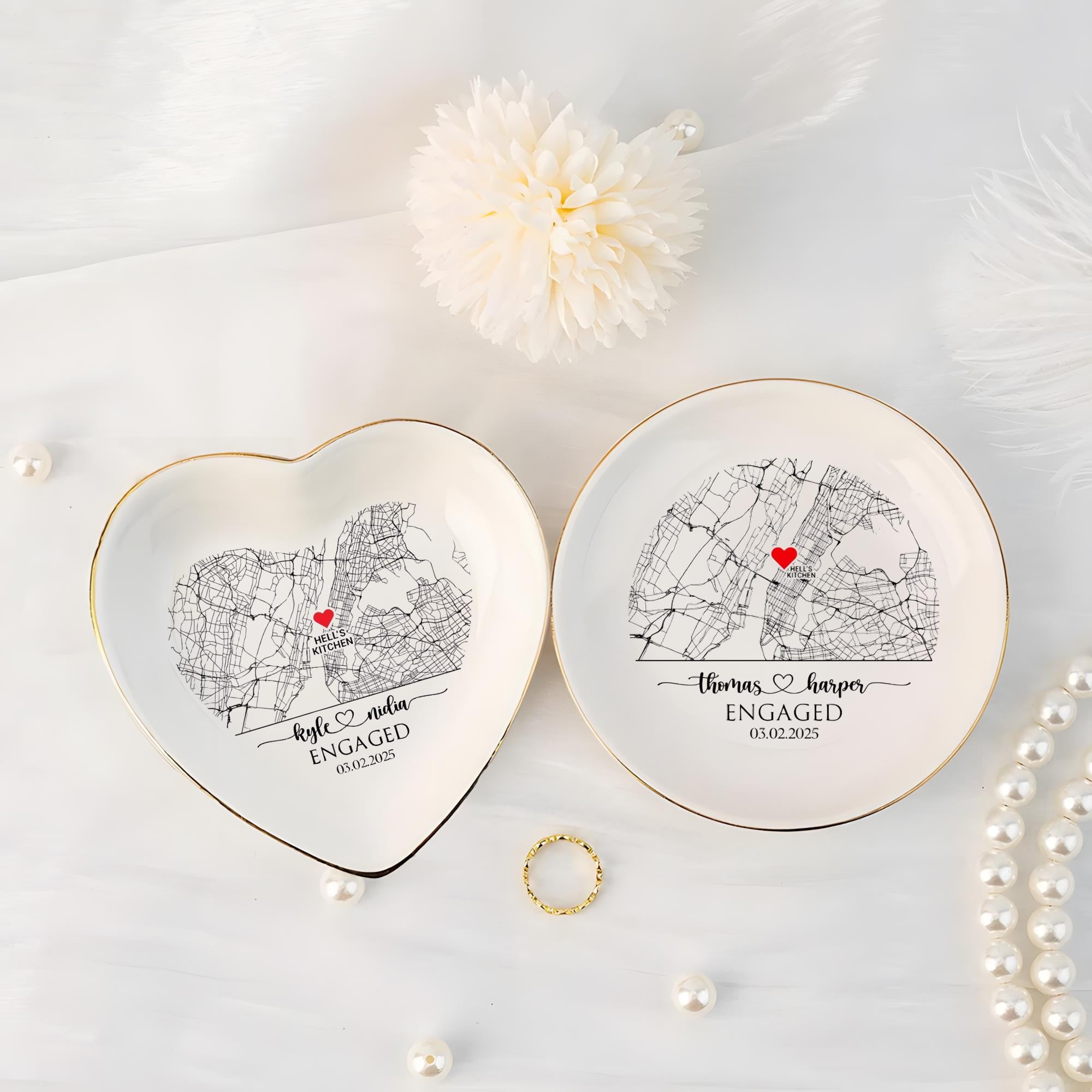 Custom Map Engaged Trinket Dish, Location Engagement Gifts For Couple Jewelry Tray, Ring Dish, Newly Engaged Ring Holder Best Gift For Lover