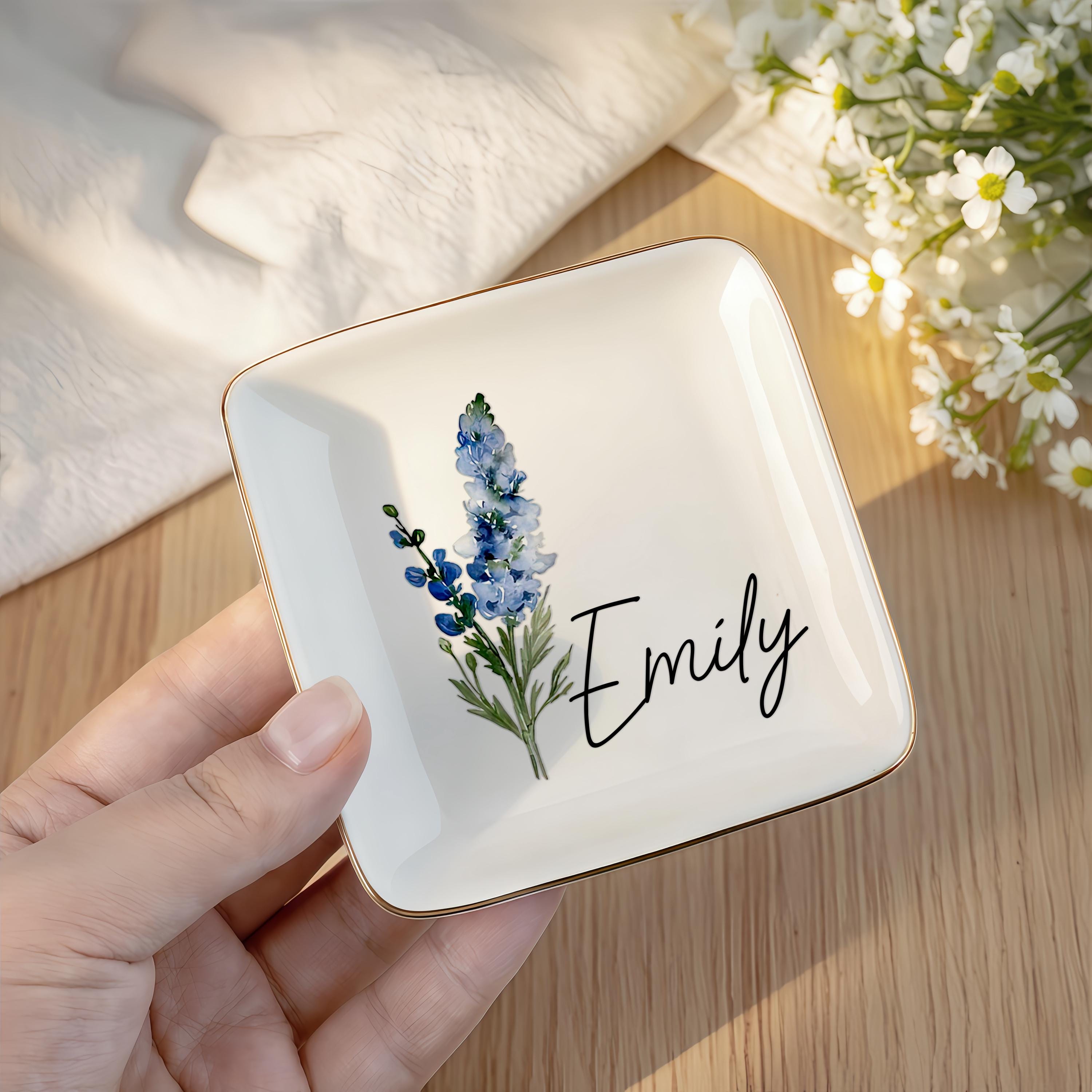 Personalised Birth Flower Trinket Dish, Custom Watercolor Flower Ring Dish, Birthday Jewelry Dish, Wedding Bridesmaid Gift, Christmas Gifts