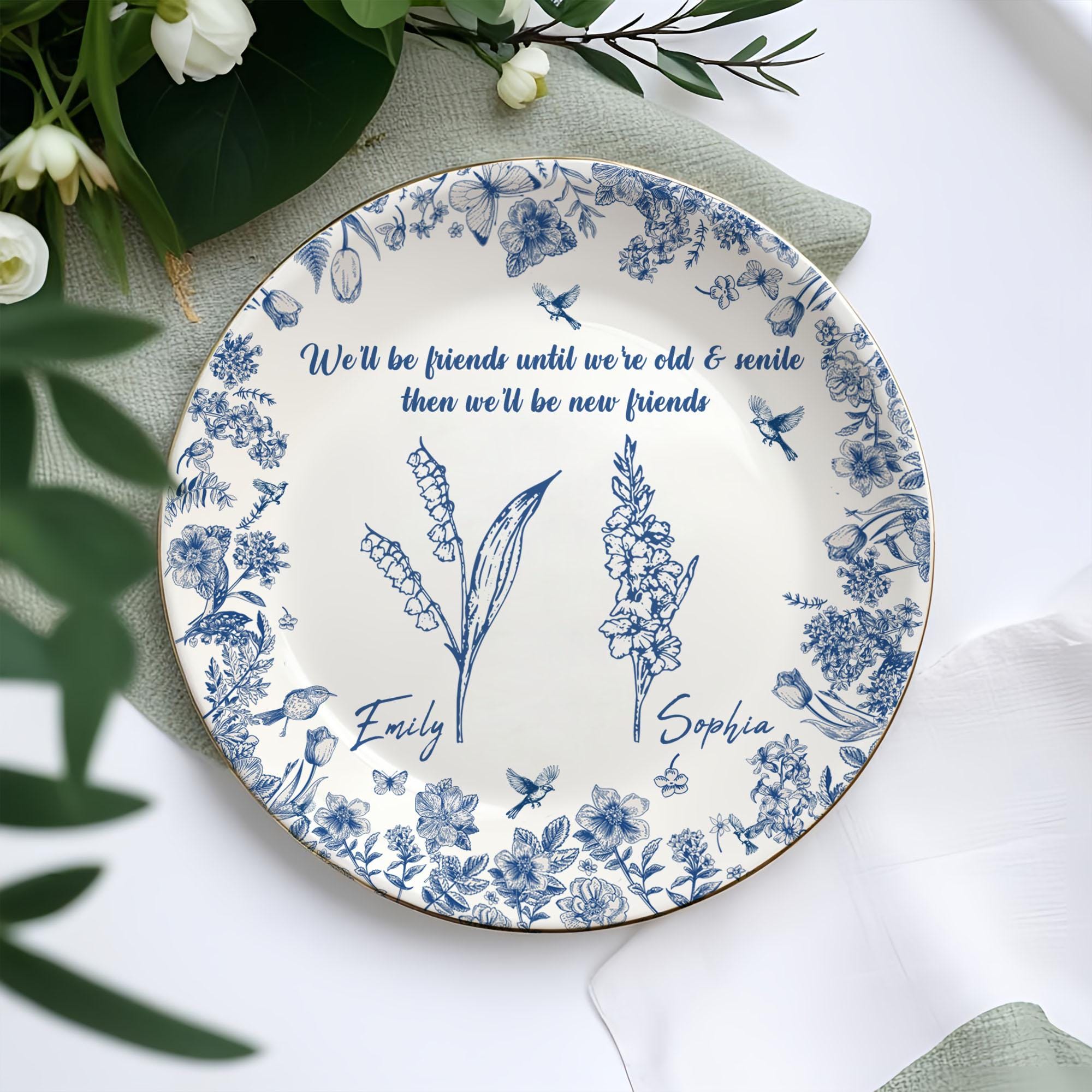 Friendship Ring Dish, Toile De Jouy Birth Flower Gift for,Custom Birth Flower Jewelry Dish, Best Friend Gift,Custom Jewelry Dish for Besties