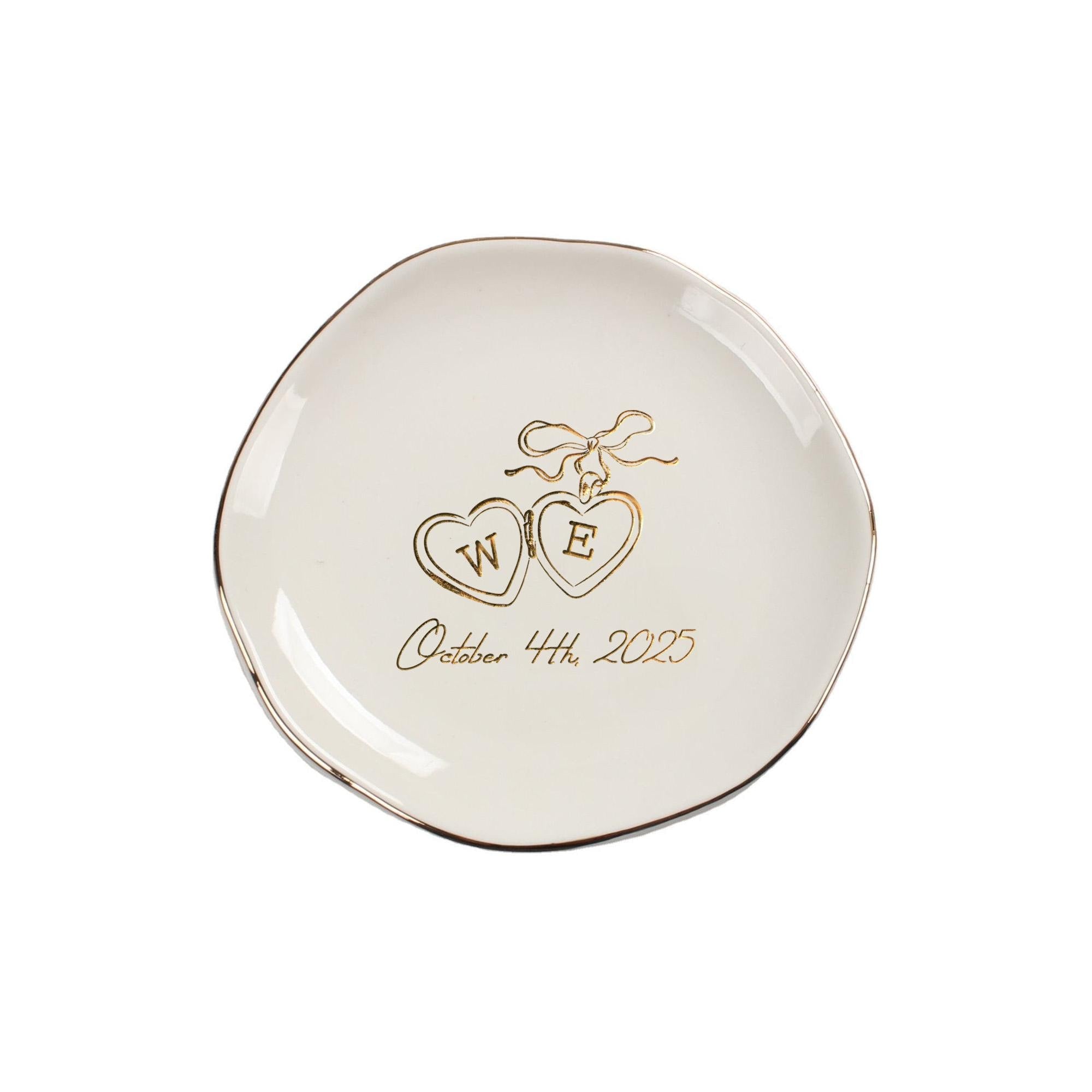 Personalized Locket Wedding Ring Dish, Custom Initial Gold Ring Dish, Engagement Gift, Wedding Gifts for Couple