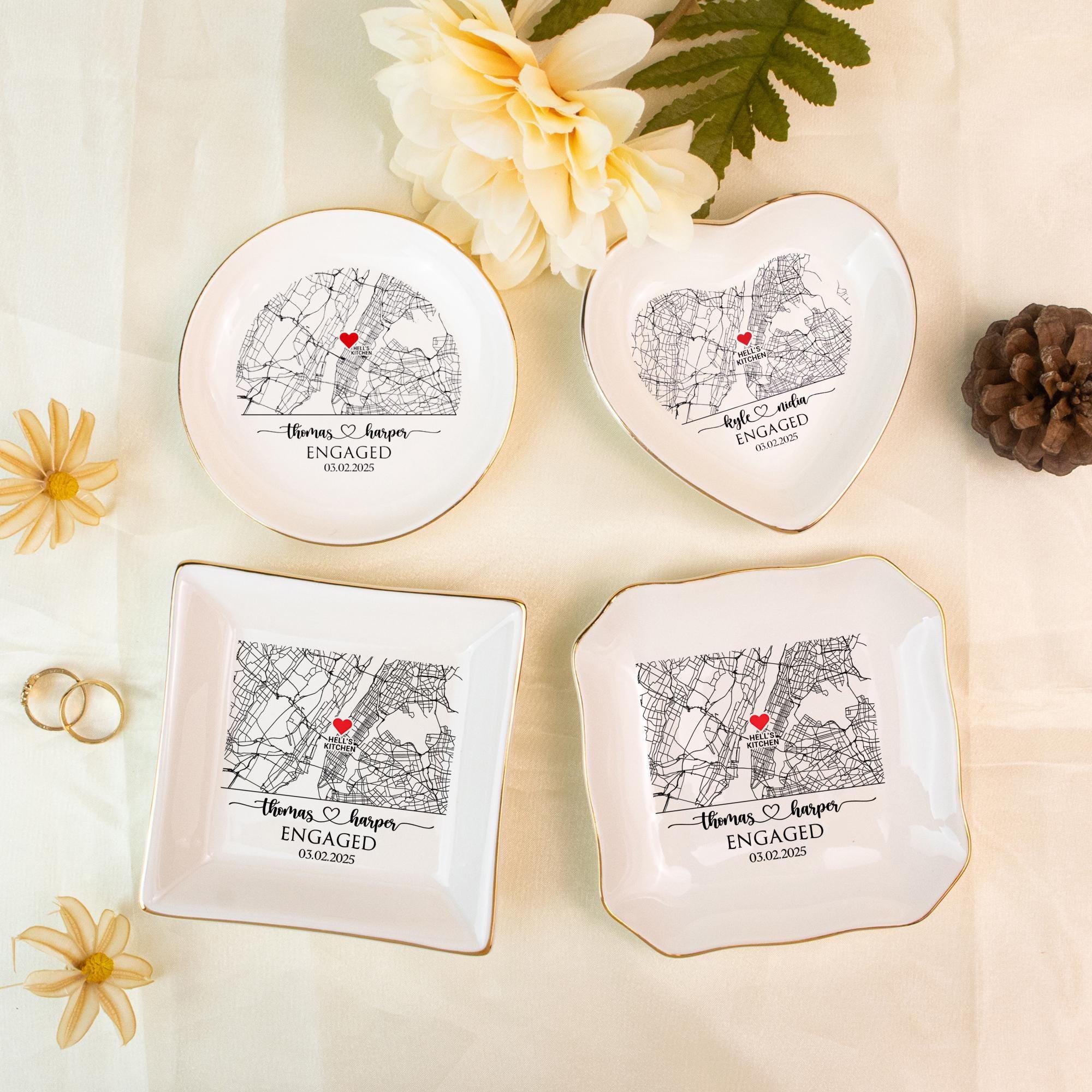 Custom Map Engaged Trinket Dish, Location Engagement Gifts For Couple Jewelry Tray, Ring Dish, Newly Engaged Ring Holder Best Gift For Lover