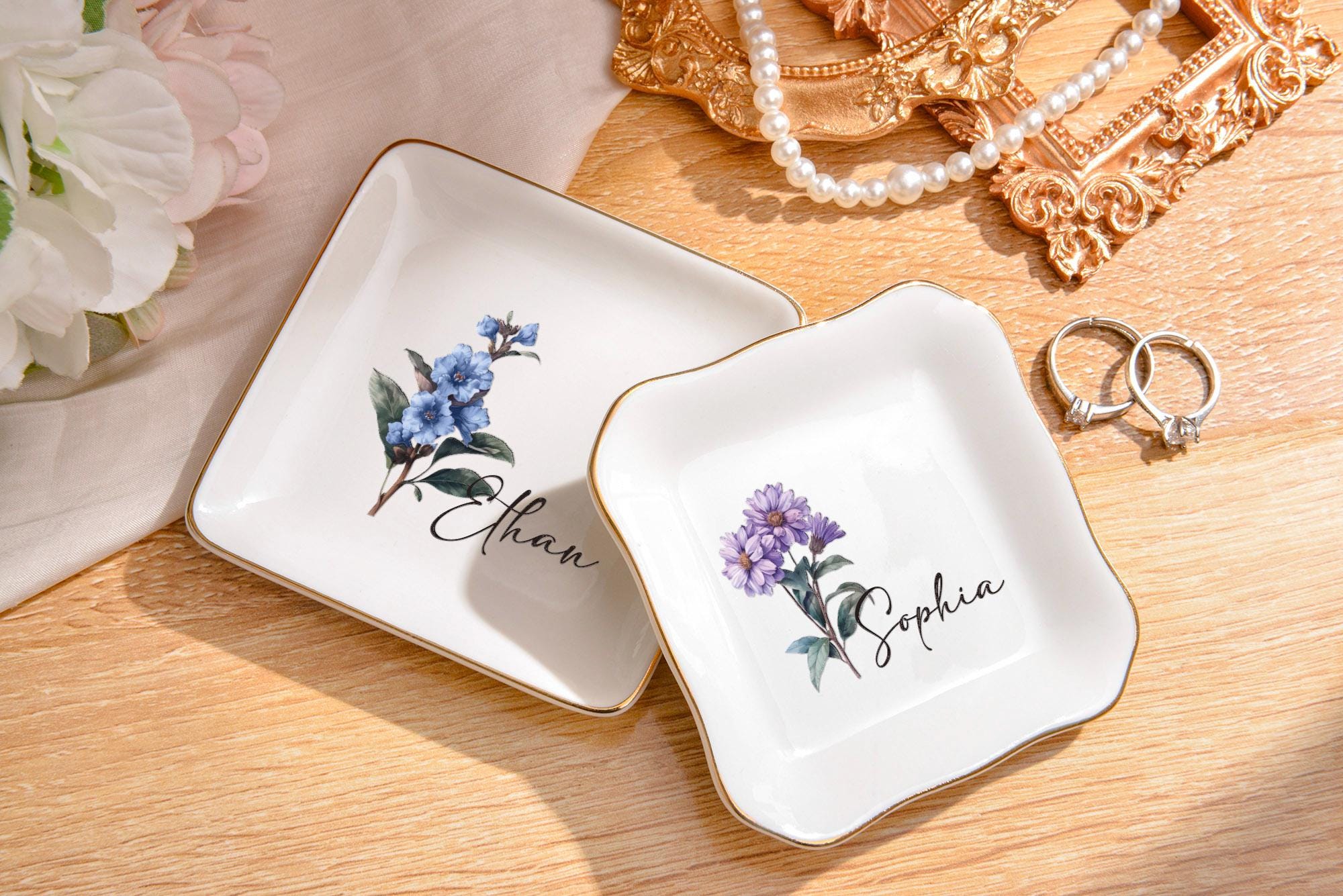 Personalized Birth Flower Ring Dish