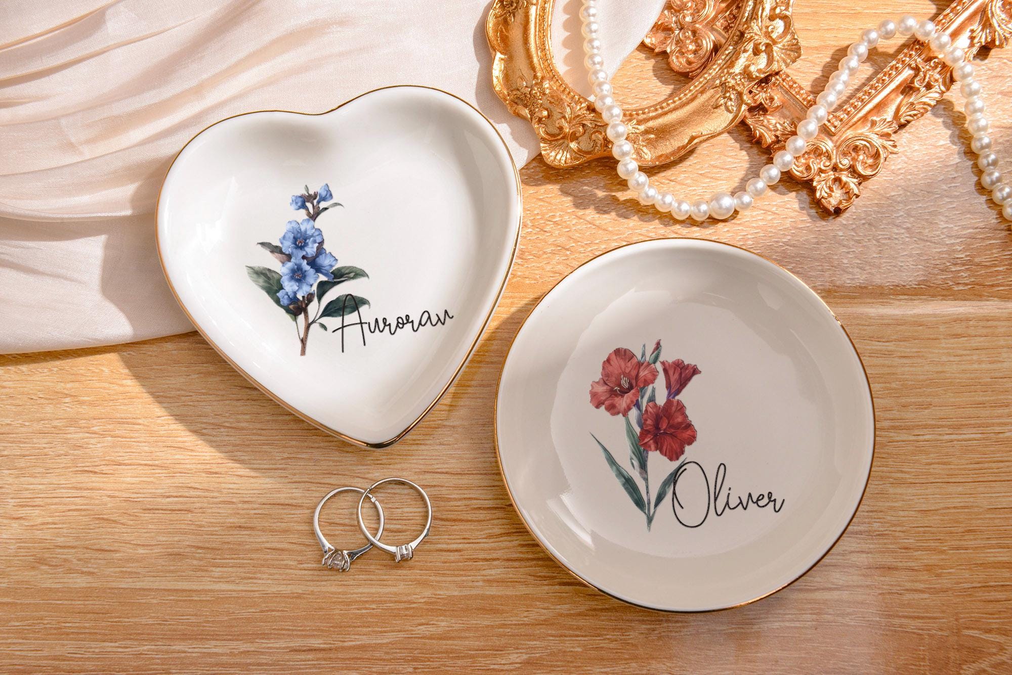 Personalized Birth Flower Ring Dish