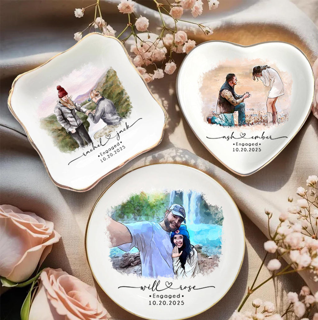 Personalized Couple Portrait Ring Dish, Engagement Gift, Wedding Gift for Couple, Handmade Custom Ring Holder, Custom Photo Jewelry Tray