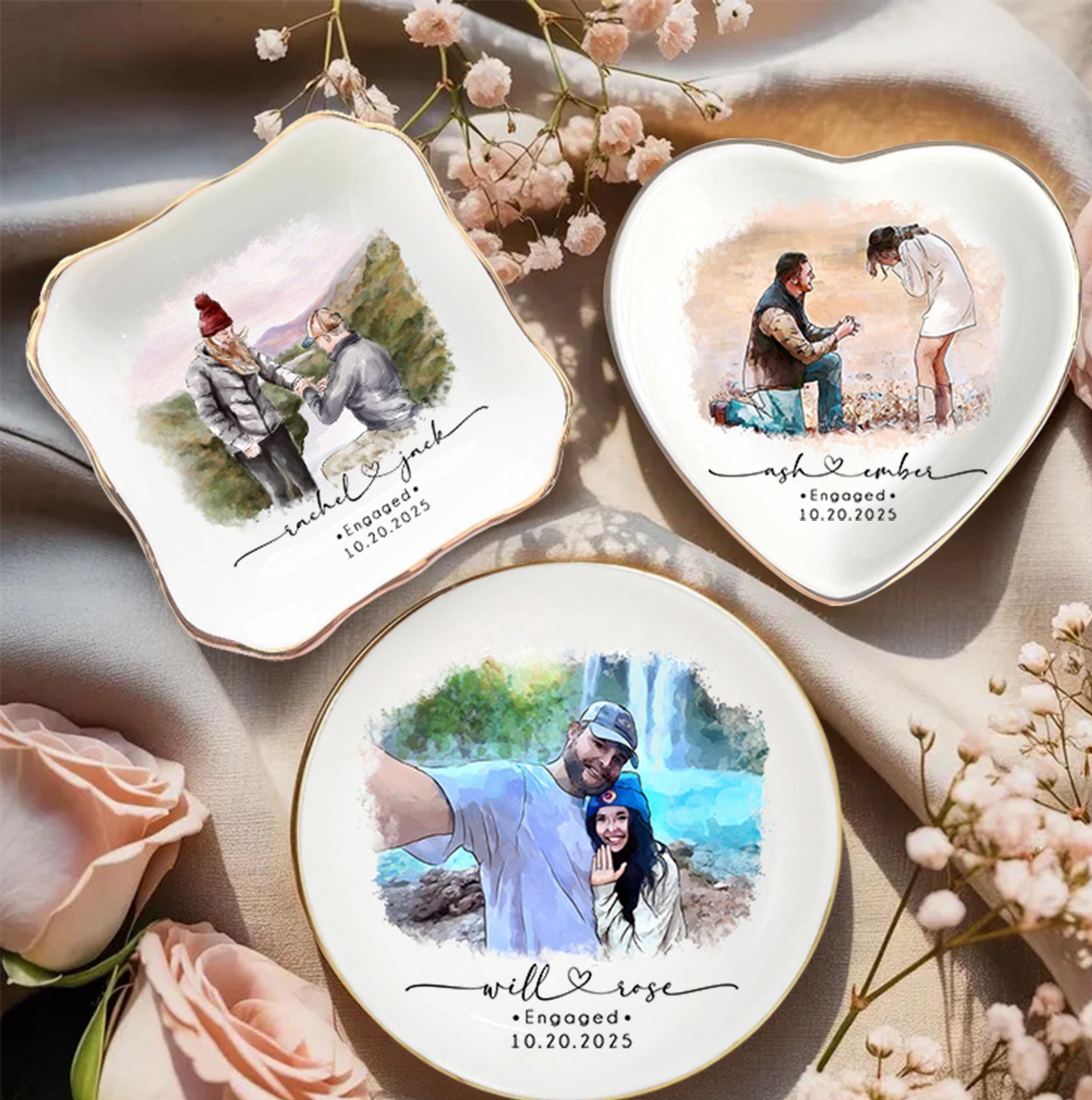 Personalized Couple Portrait Ring Dish, Engagement Gift, Wedding Gift for Couple, Handmade Custom Ring Holder, Custom Photo Jewelry Tray