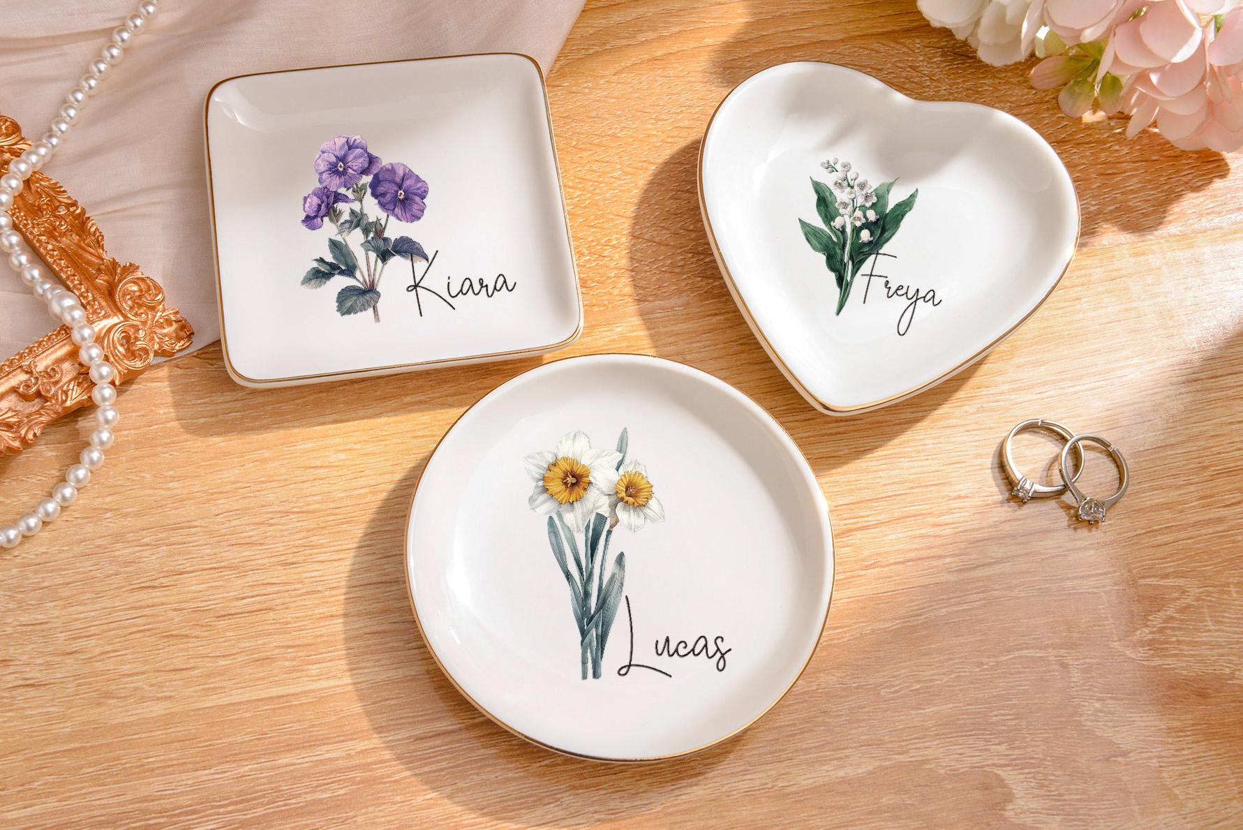 Personalized Birth Flower Ring Dish