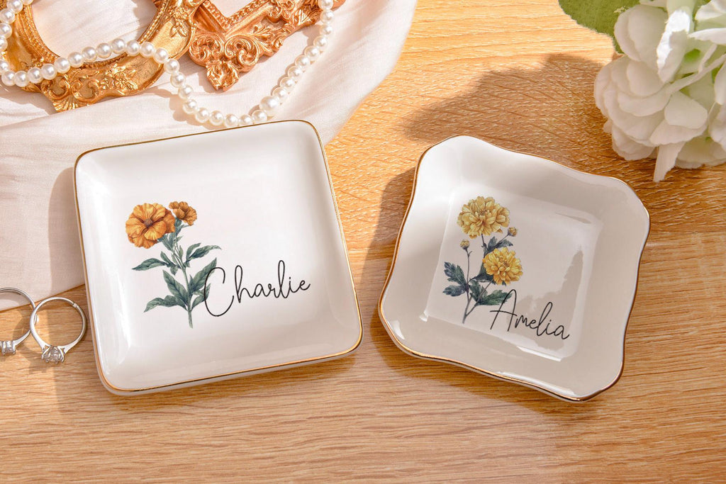 Personalized Birth Flower Ring Dish