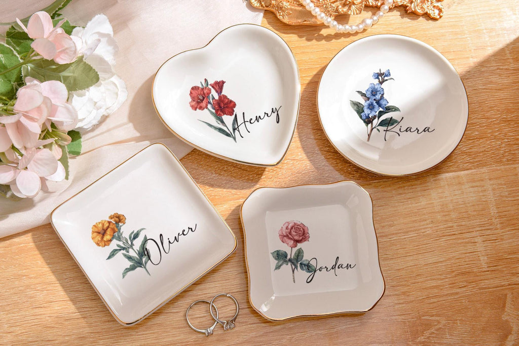 Personalized Birth Flower Ring Dish