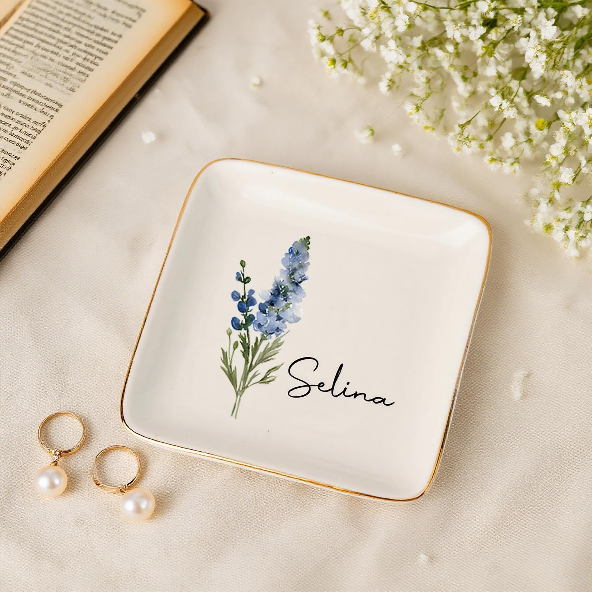Personalized Birth Flower Jewelry Dish