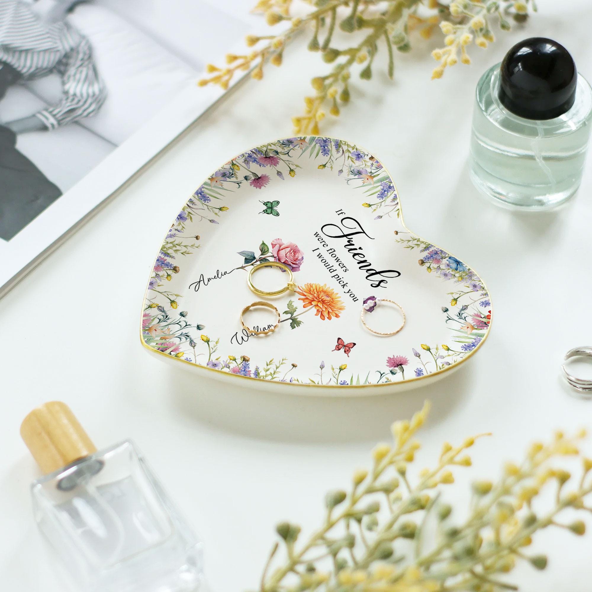 Personalized Birth Flowers Jewelry Dish