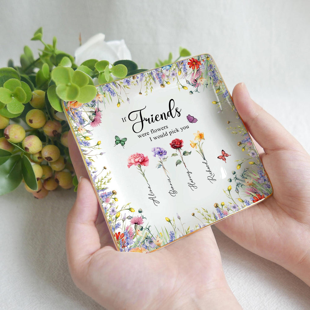 Personalized Birth Flowers Jewelry Dish