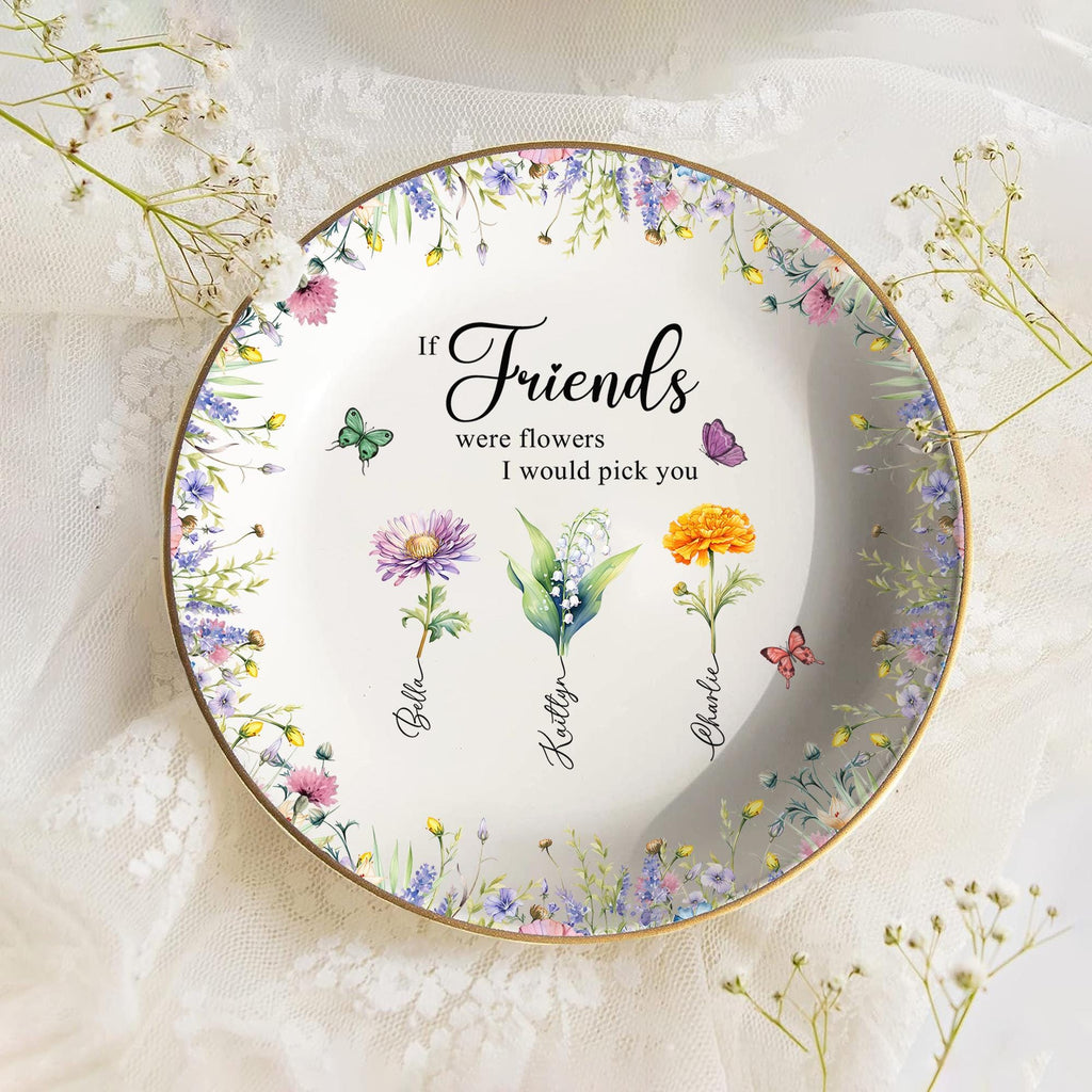 Personalized Birth Flowers Jewelry Dish