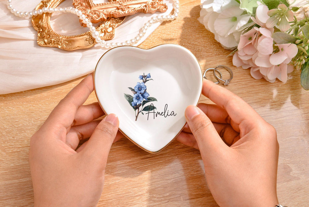 Personalized Birth Flower Ring Dish
