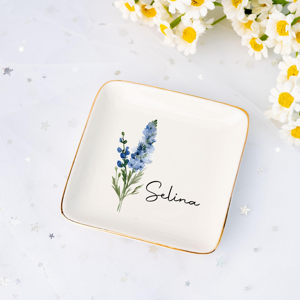Personalized Birth Flower Jewelry Dish