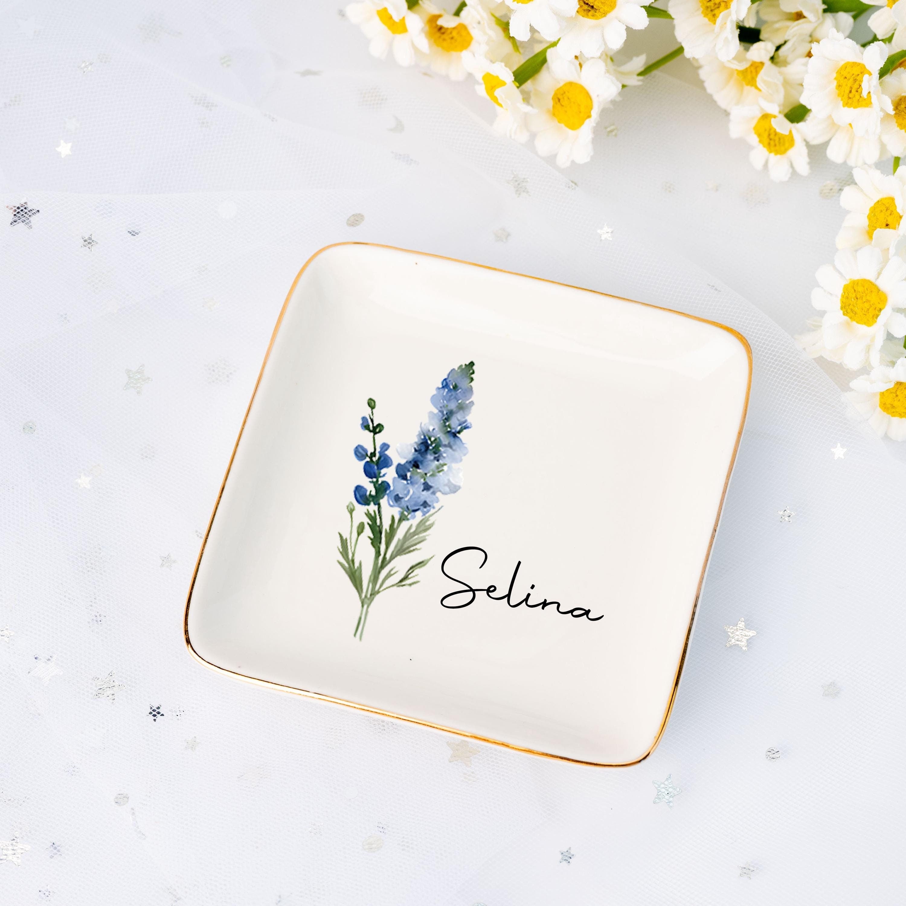 Personalized Birth Flower Jewelry Dish