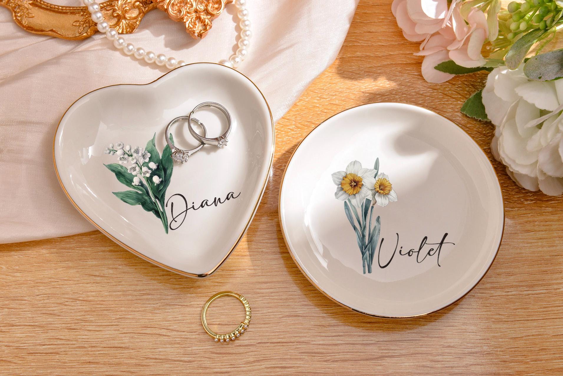 Personalized Birth Flower Ring Dish