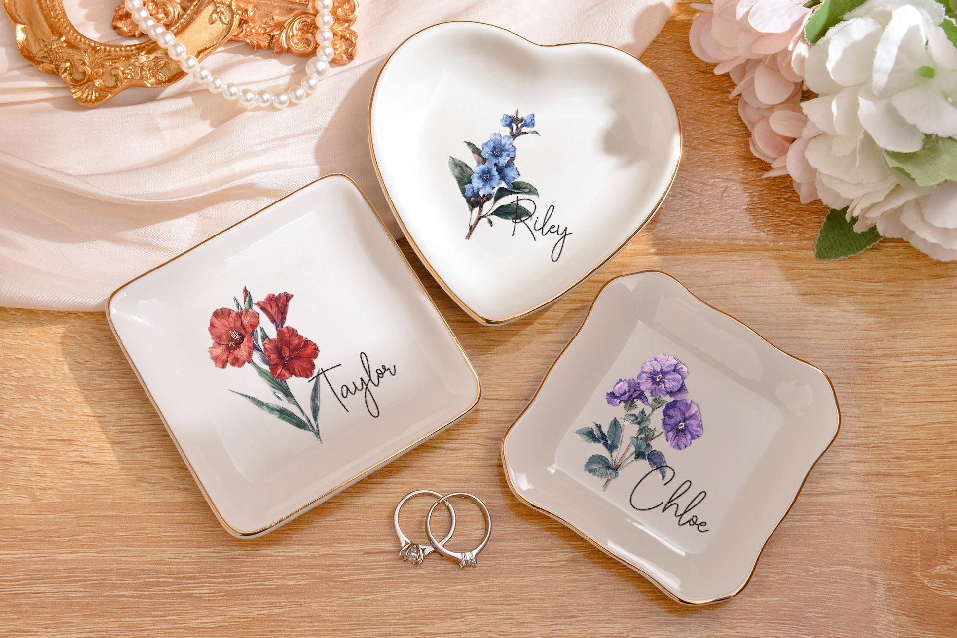 Personalized Birth Flower Ring Dish