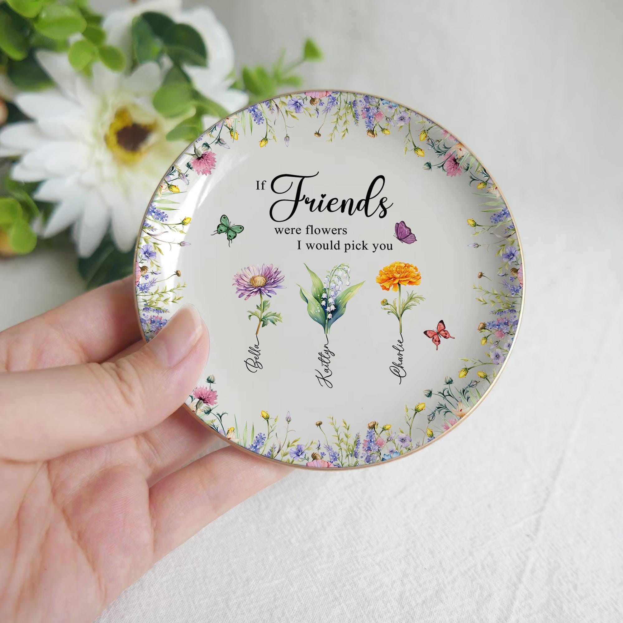 Personalized Birth Flowers Jewelry Dish